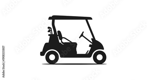 A simple black silhouette depicts a golf cart viewed from the side showcasing its basic form and features