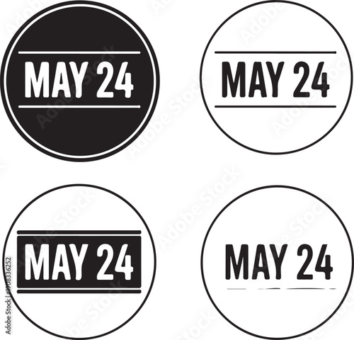 Four distinct date stamp designs for may twenty-fourth events or reminders