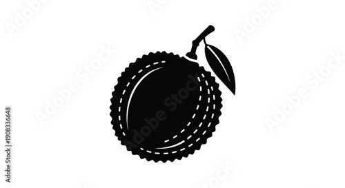 A stark black and white illustration depicts a single stylized mango with a stem and leaf high quality professional detailed