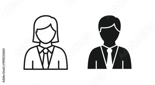 A simple black and white illustration depicts a female and male figure both facing forward representing people