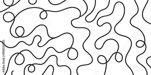 Abstract continuous line pattern background for modern design. Hand drawn looping curves create playful rhythm for wallpapers, textiles, and branding layouts. Minimal monochrome artwork adds creative 