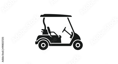 A stark black silhouette depicts a golf cart featuring open doors and a simple minimalist design high quality