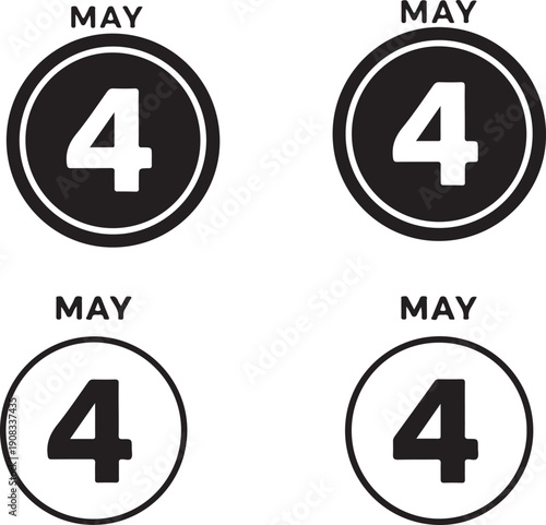 Four distinct calendar date markers for the month of may with variations in design.