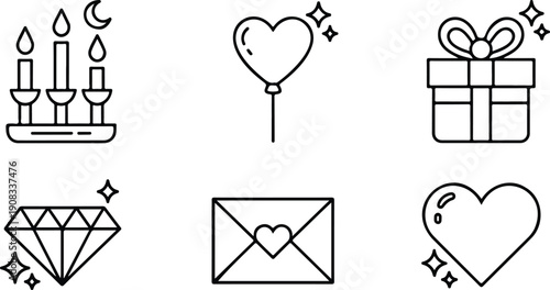 Set of vector icons for wedding and restaurant with business and communication symbols