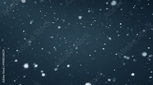 Snowflakes falling on a blue background, isolated winter scene with realistic snowfall. Night snowfall effect perfect for Christmas designs and digital artwork, creating a winter wonderland atmosphere