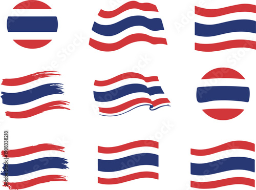 Collection of thailand flag design in various shapes and styles