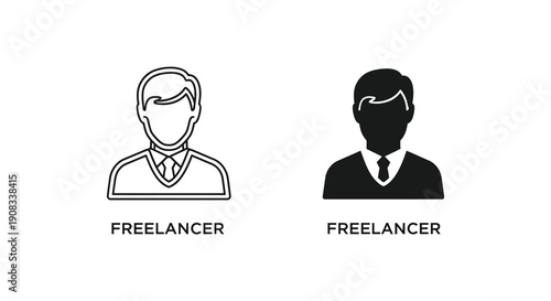 A simple black and white graphic depicts two head and shoulder silhouettes labeled freelancer showcasing contrasting styles high quality professional