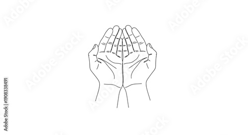 Open hands in a cupping gesture, symbolizing offering, receiving, or prayer in a minimalist line art style