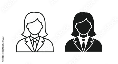 Two black and white icons depict a female doctor or professional one outlined and one solid high quality