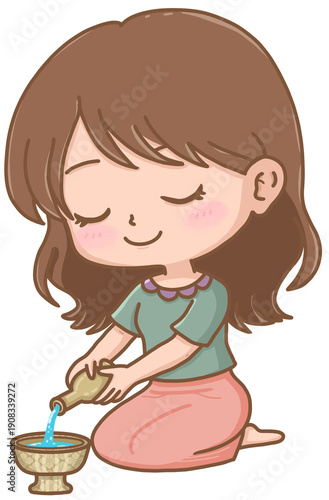 cartoon girl doing libation 