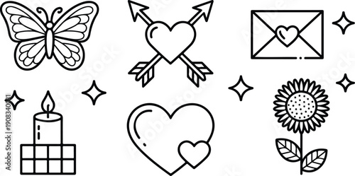Wedding Icons Vector Set of Rings Hearts and Love Design