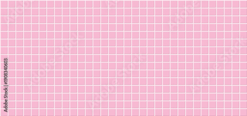 Pink tile bathroom wall, ceramic grid floor in kitchen or bathroom, pink tiled square mosaic, realistic shelf bath bg for woman, fashion or cosmetic presentation. Vector illustration.