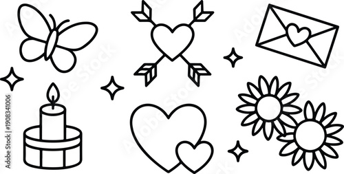 Floral Elements Vector Set Heart and Love Icons for Design