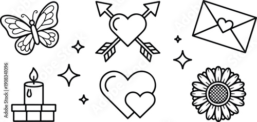 Floral Elements Vector Set Heart and Love Icons for Design