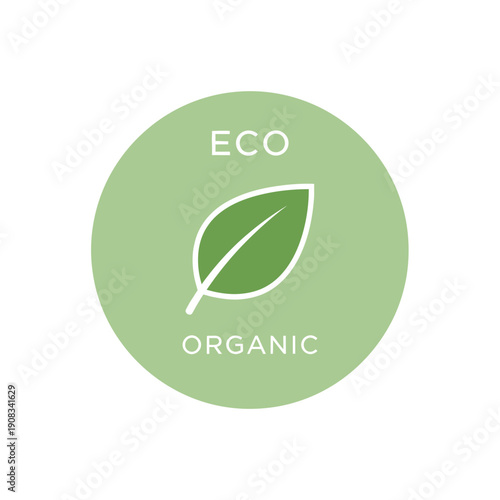 Eco Organic Symbol: Green Leaf Icon in Circle, Nature Sustainability Concept