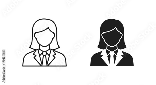 A graphic illustration displays two contrasting depictions of a female professional in business attire high quality detailed modern