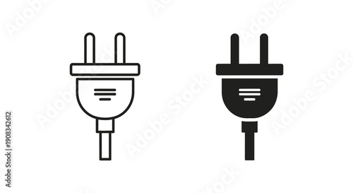A minimalistic black and white illustration depicting two different electrical plugs side by side high quality professional detailed