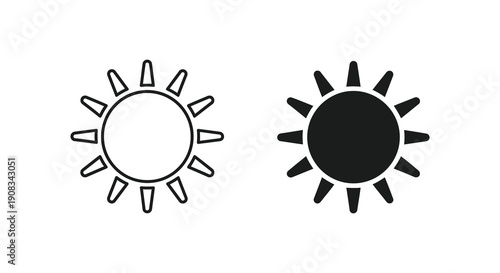 Two simple sun icons are presented one with an empty center and rays and one solid black