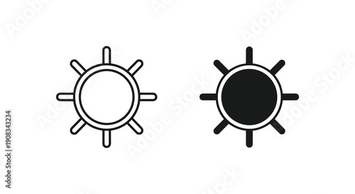 A minimalist black and white illustration depicts two circular symbols one outlined and one solid high quality professional