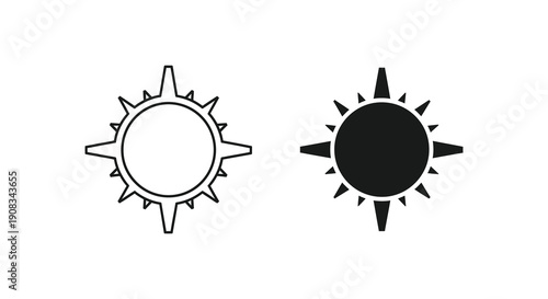 A simple graphic depicts two stylized sun icons one white with a black outline and one solid black
