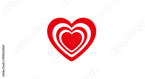 Concentric Red Hearts Against White Background Simple Graphic Illustration