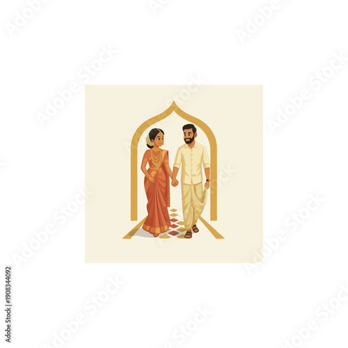 Happy South Indian Couple in Traditional Wedding Attire