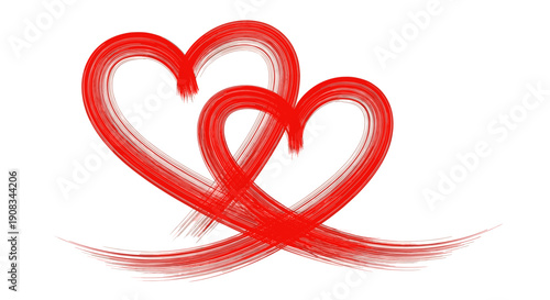 Two Red Hearts Painted Brush Strokes Isolated White Background Love Symbol