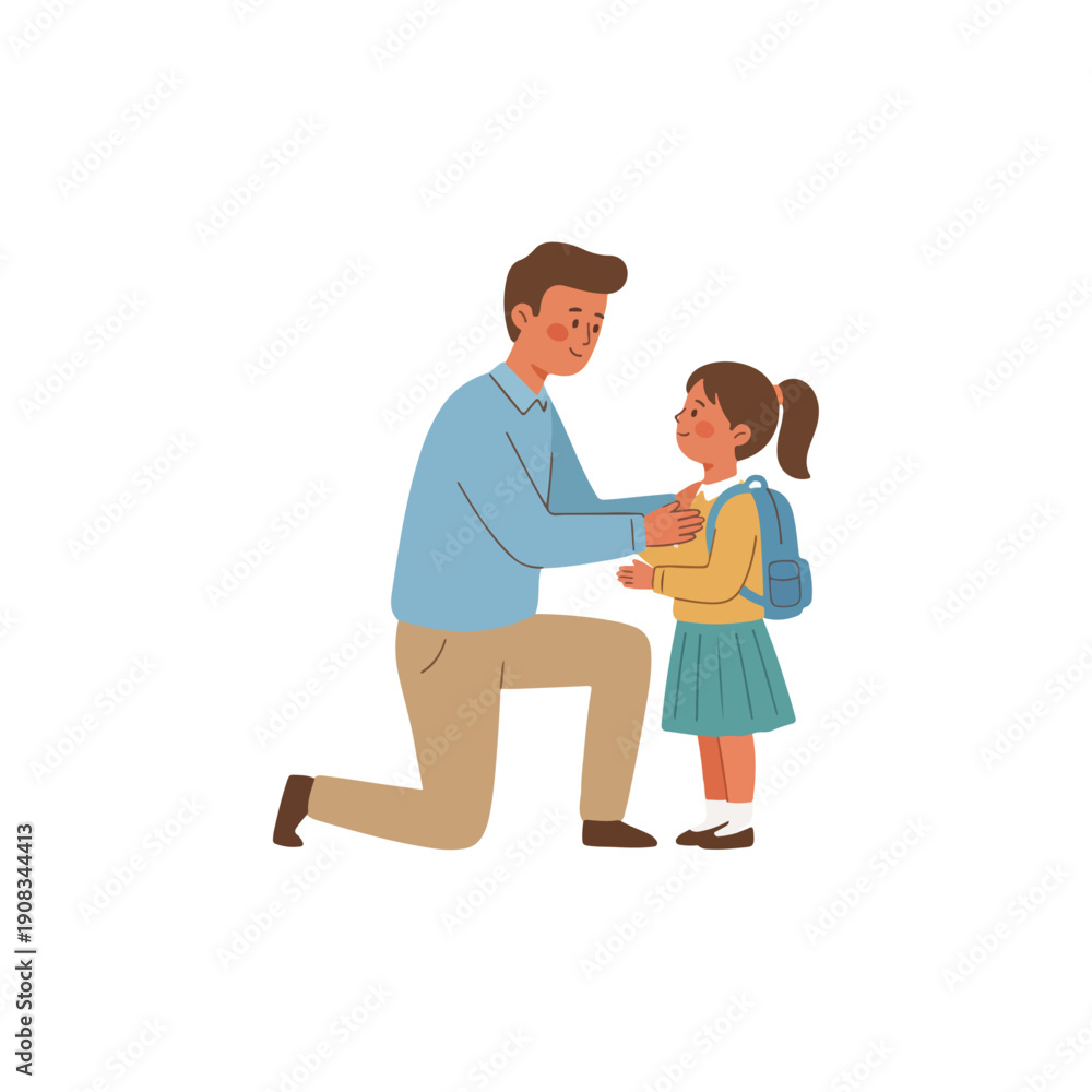 Fototapeta premium Father Encouraging Daughter Before First School Day