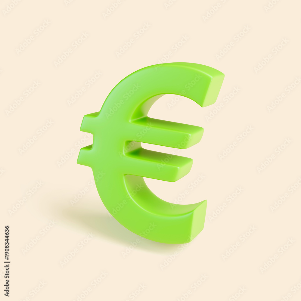 Obraz premium Green Euro Currency Symbol in 3D Minimal Style
