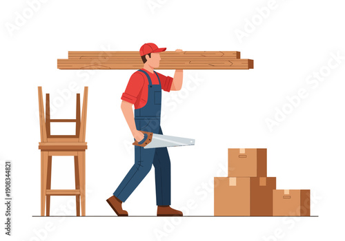 Vector illustration design a male carpenter is working