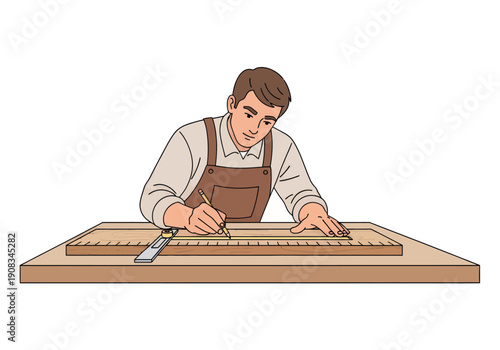  The carpenter is measuring the wood, vector illustration design