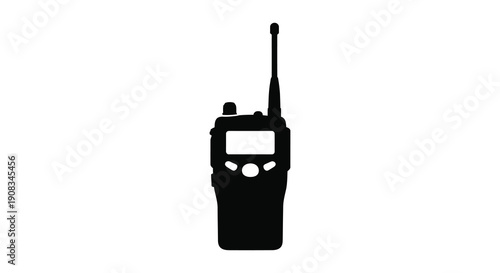 A stark silhouette depicts a black walkie talkie showcasing its antenna buttons and compact form clearly high quality professional