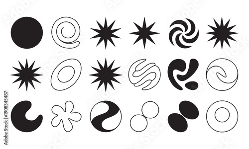 Set of black ink splashes and blots featuring floral vector icons with leaf and butterfly silhouettes for nature-inspired tattoo art and logo design