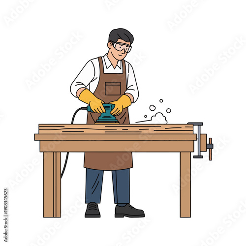 A carpenter is sanding wood, vector illustration design