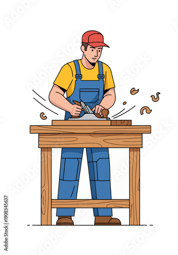 A carpenter is planing wood, vector illustration design