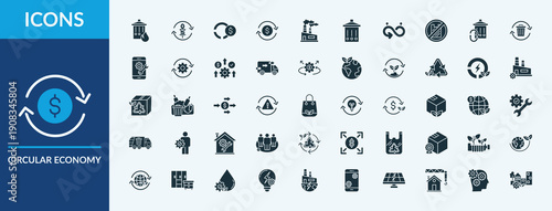 Circular Economy - Icon Collection. Thin Glyph Solid Set contains such Icons as return of investment, zero waste, delivery truck and more. Simple web icons set