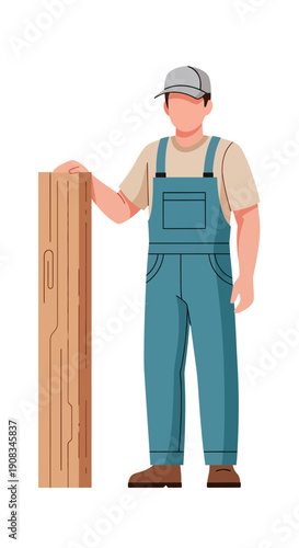 A male carpenter holding a wood, vector illustration design