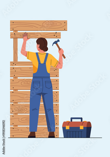 Vector illustration a carpenter is working