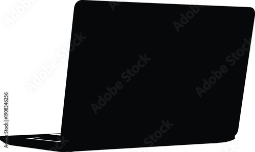 A black laptop is viewed from the side, open and standing upright on a flat surface, showcasing its sleek design and modern technology device