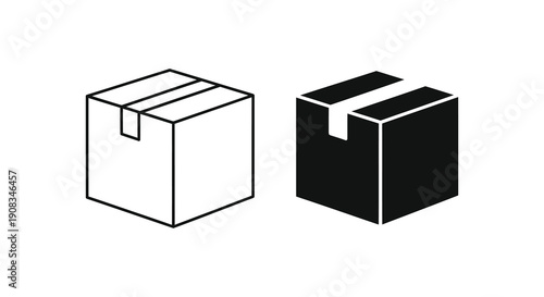 A minimalistic depiction showcases two cardboard boxes one white and one black with open flaps high quality professional