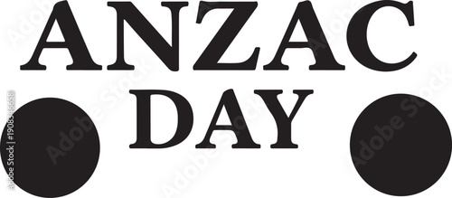 Anzac day logo featuring text and two black dots on a white background