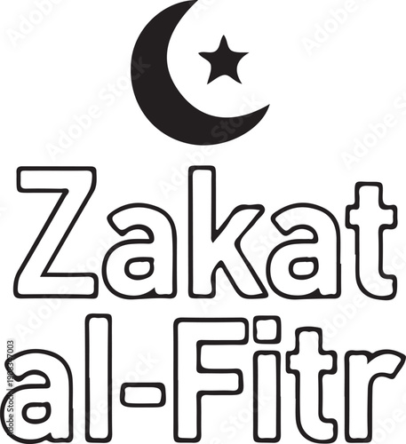 A black and white logo featuring a crescent moon, star, and the text 'zakat al-fitr'