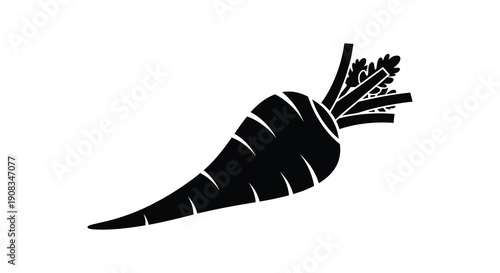 A simple black and white silhouette depicts a single elongated carrot with leafy greens at its top
