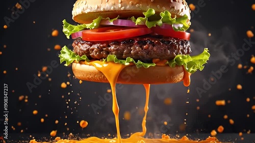 Epic Burger Splash Burst Frozen in Action.