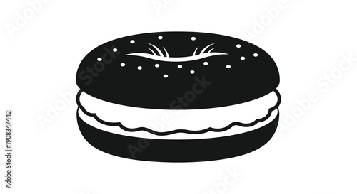 A minimalist black and white illustration depicts a sesame seed bun hamburger showcasing a simple food icon high quality professional