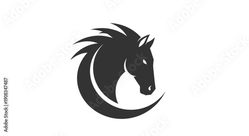 Stylized Black Horse Head Silhouette on White Background Minimalist Graphic