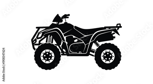 A stark black silhouette depicts a four wheeled all terrain vehicle showcasing its robust design and off road capabilities high quality
