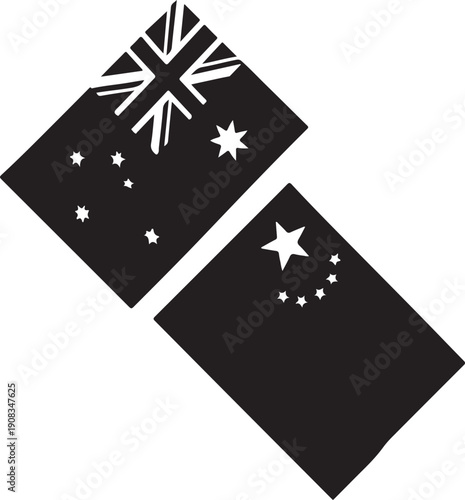 Two flags featuring stars on a black background with a white union jack in the upper left corner