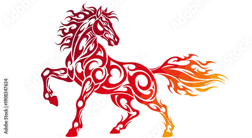 Stylized Horse Silhouette in Fiery Red Orange Gradient with Flame Tail