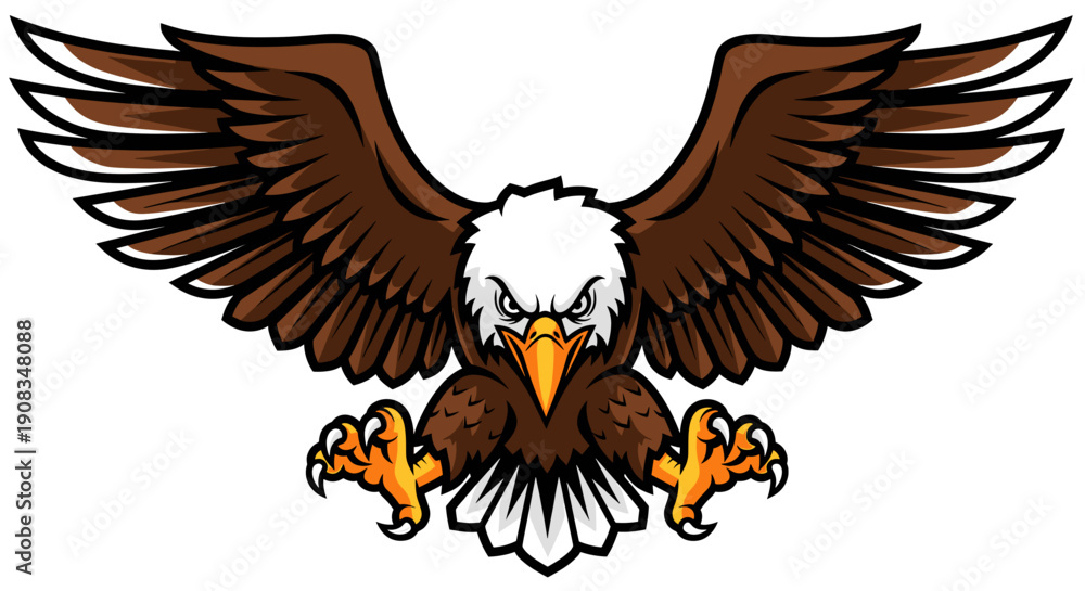 Naklejka premium Pixel Art Eagle Wings Spread Aggressive Pose White Background